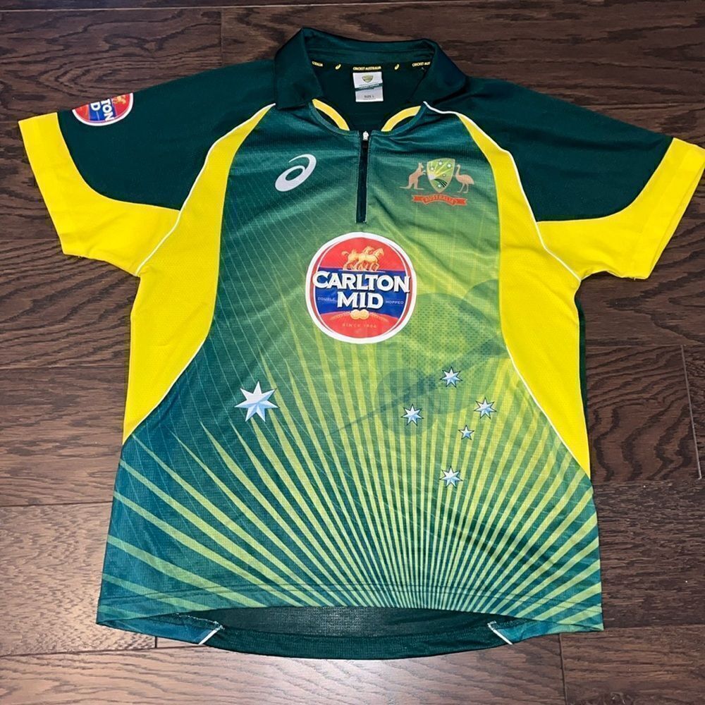 Cricket Australia Asics Team Carlton Mid Jersey Short Sleeve 1/4 Zip Men's L
